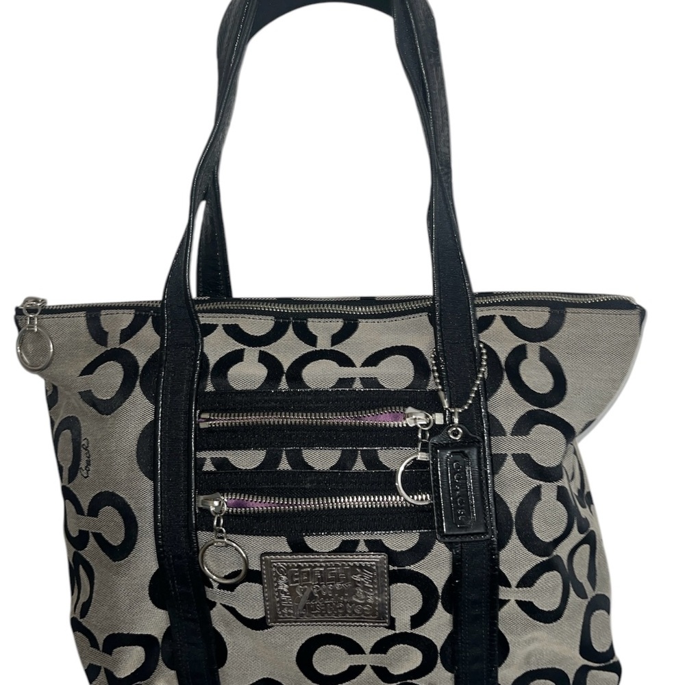 Coach Poppy Black Gray Signature Tote Bag